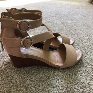 Franco Sarto Beige Strappy Wedge Heels